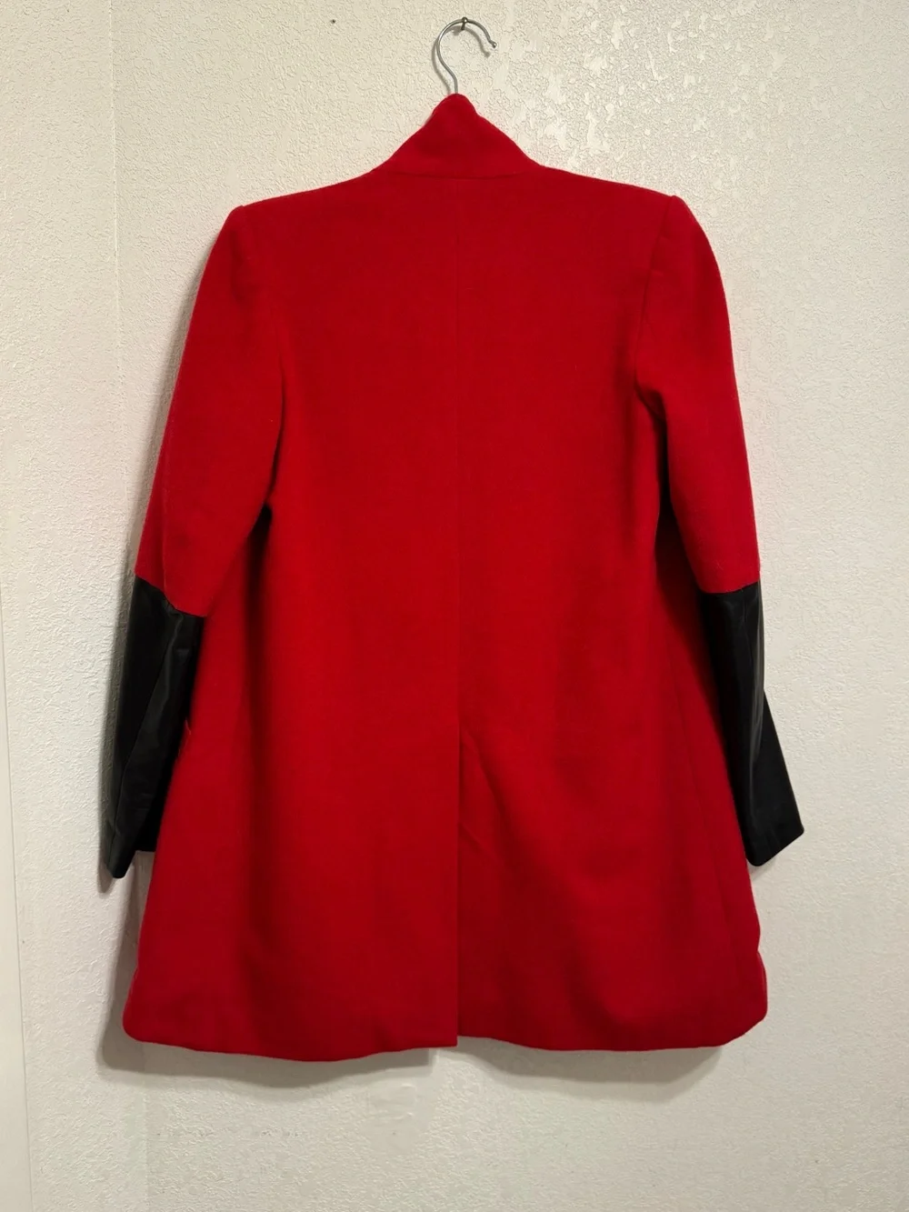 Mason Red Wool Coat Black Lamb Leather Sleeves Size 0